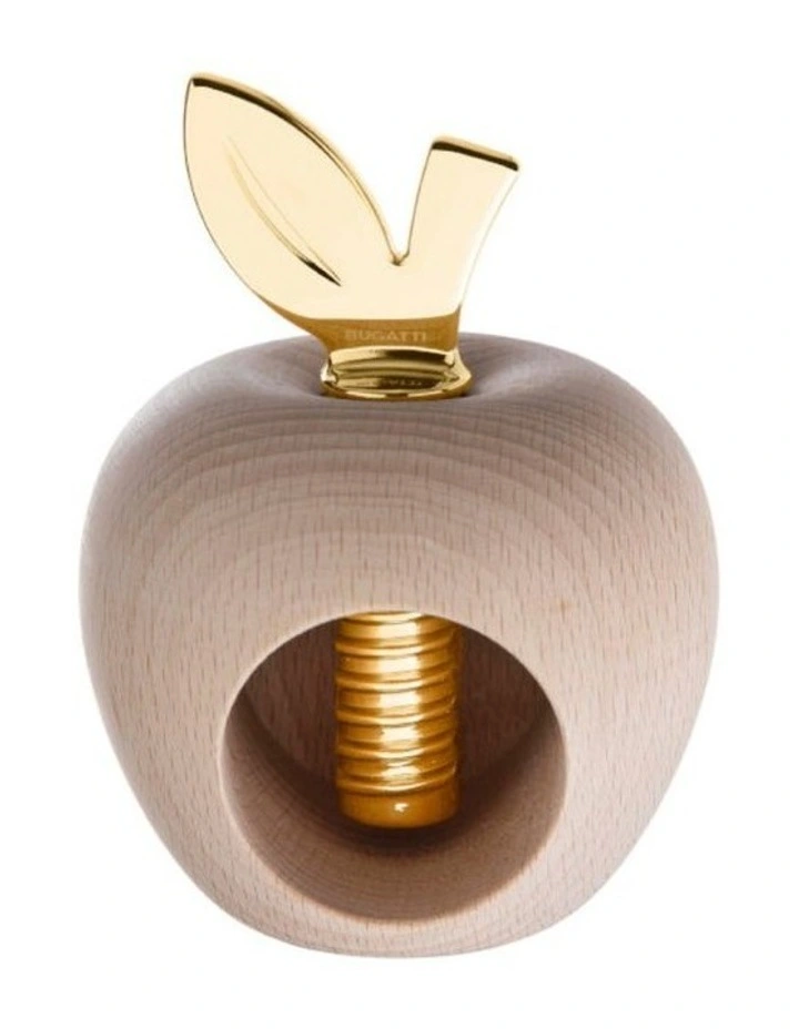24k Gold-Plated Stalk Eden Apple-Shaped Nutcracker in Natural Beech image 1