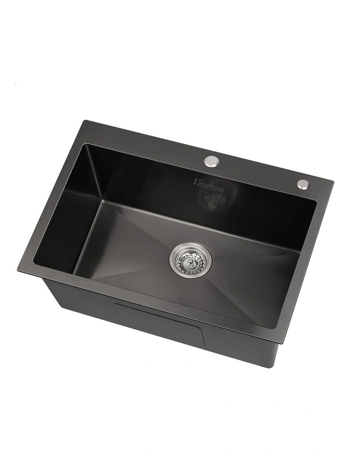 Kitchen Sink Stainless Steel Drop in Flush Single Bowl 680X450MM Black image 1