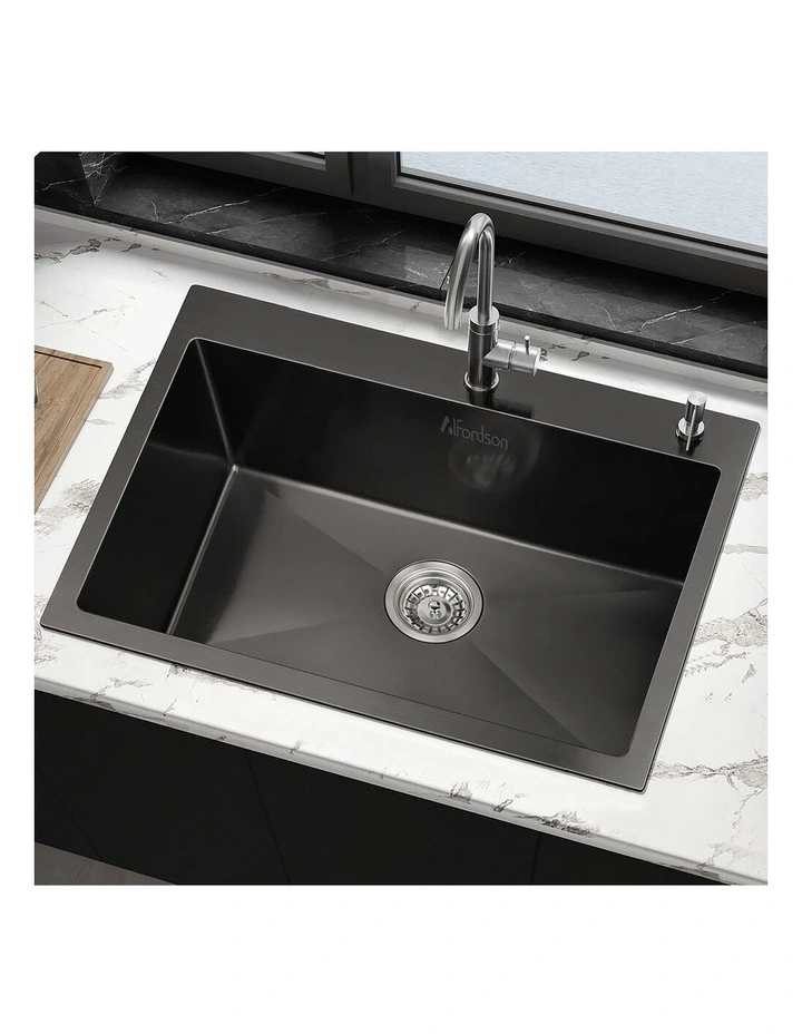 Kitchen Sink Stainless Steel Drop in Flush Single Bowl 680X450MM Black image 7