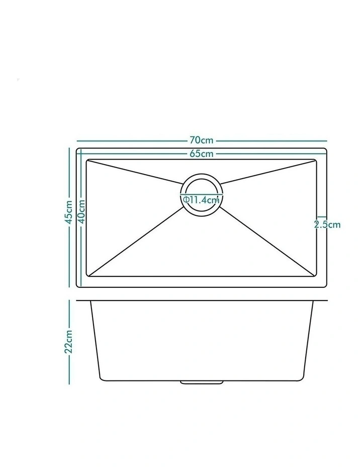 Kitchen Sink Stainless Steel Drop in Flush Under Mount 700X450MM Black image 3