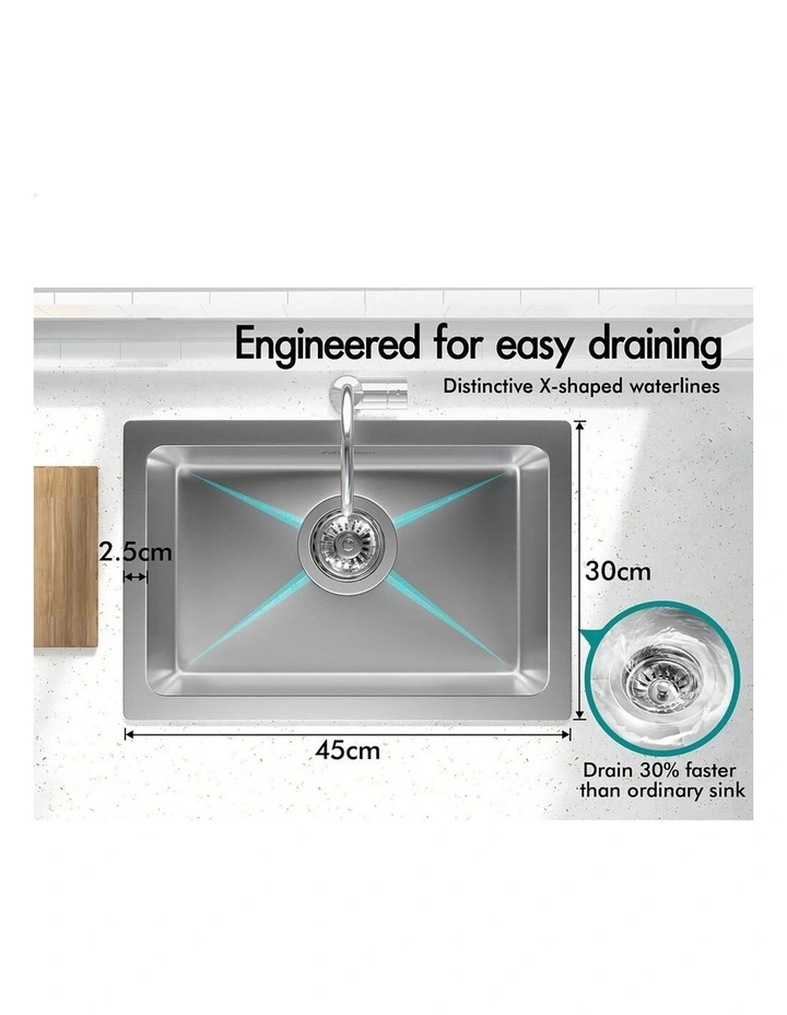Kitchen Sink Stainless Steel Drop in Flush Under Mount Bowl 450X300MM image 7