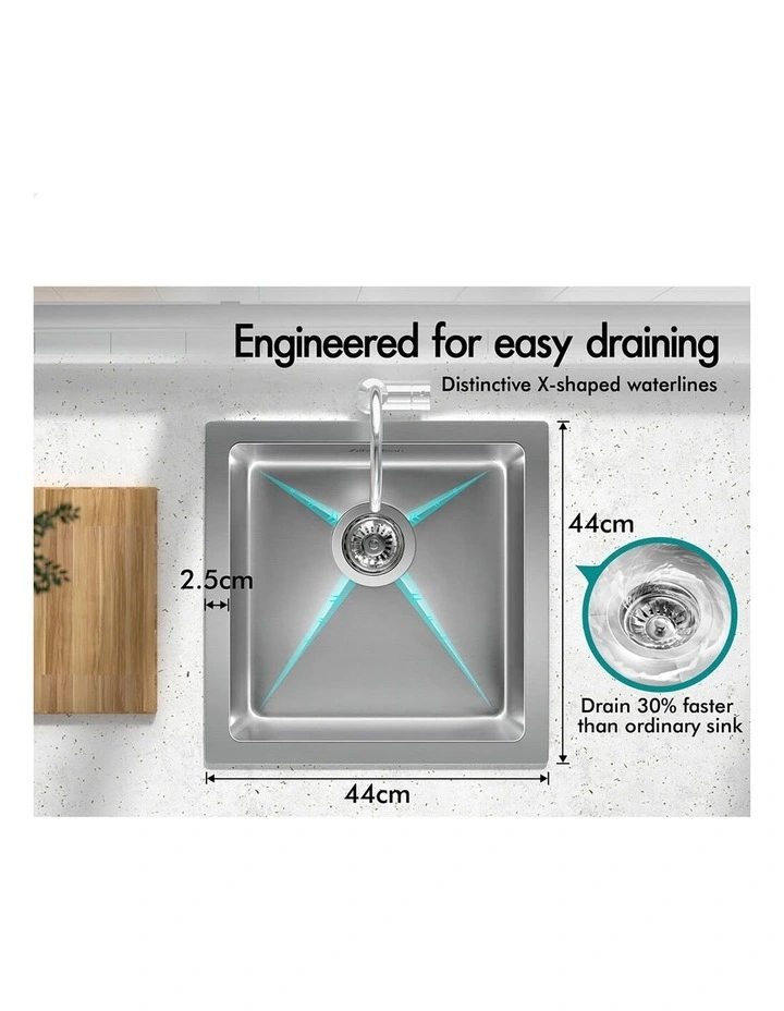 Kitchen Sink Stainless Steel Drop in Flush Under Mount Bowl 440X440MM image 6