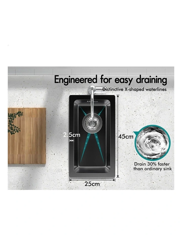Kitchen Sink Stainless Steel Drop in Flush Under Mount 250X450MM Black image 4