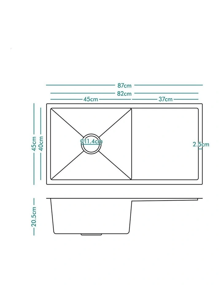 Kitchen Sink Stainless Steel Drop in Flush Under Mount 870X450MM Black image 2