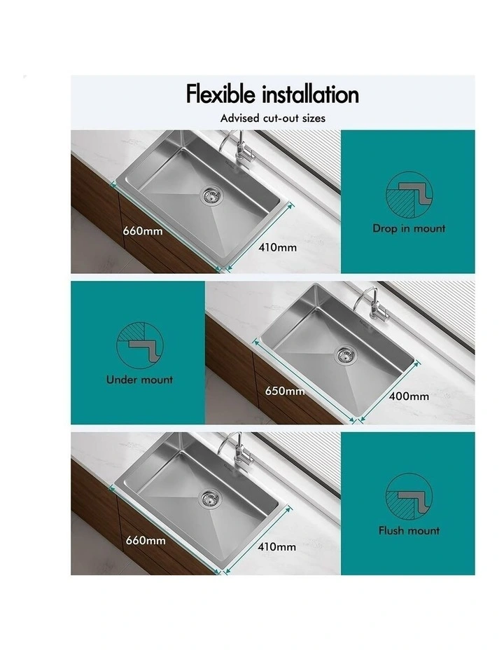 Kitchen Sink Stainless Steel Drop in Flush Under Mount Bowl 700X450MM image 4