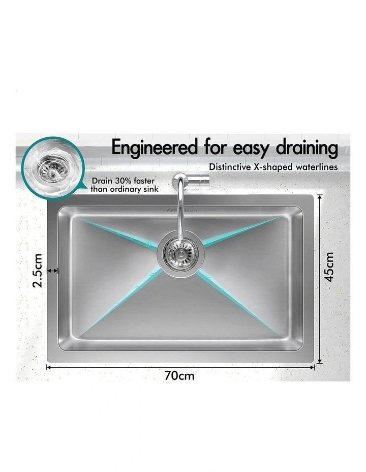 Kitchen Sink Stainless Steel Drop in Flush Under Mount Bowl 700X450MM image 6
