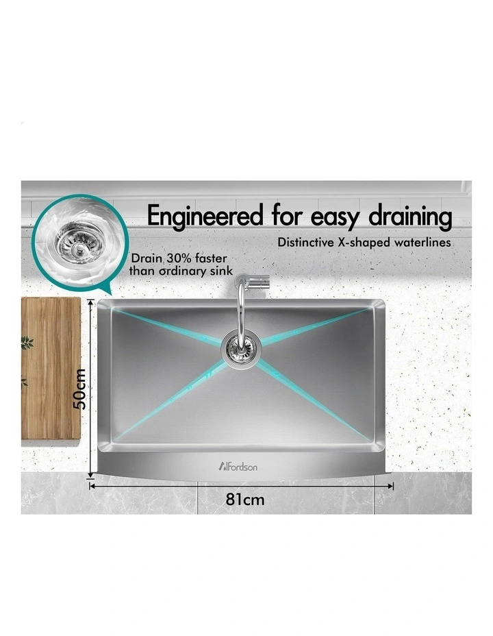 Farmhouse Kitchen Sink Basin Stainless Steel Under Mount Single Bowl 810X500MM image 7