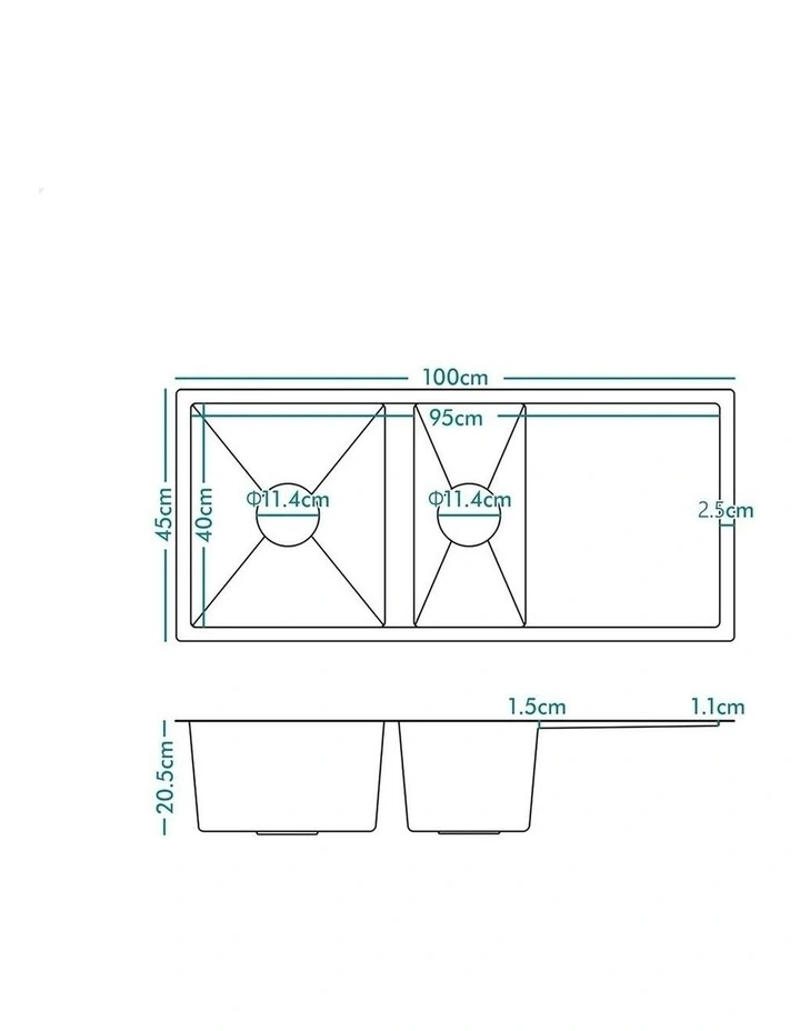 Kitchen Sink Stainless Steel Drop in Flush Under Mount 100X45CM Black image 2