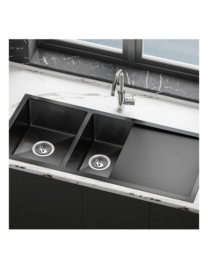 Kitchen Sink Stainless Steel Drop in Flush Under Mount 100X45CM Black image 3