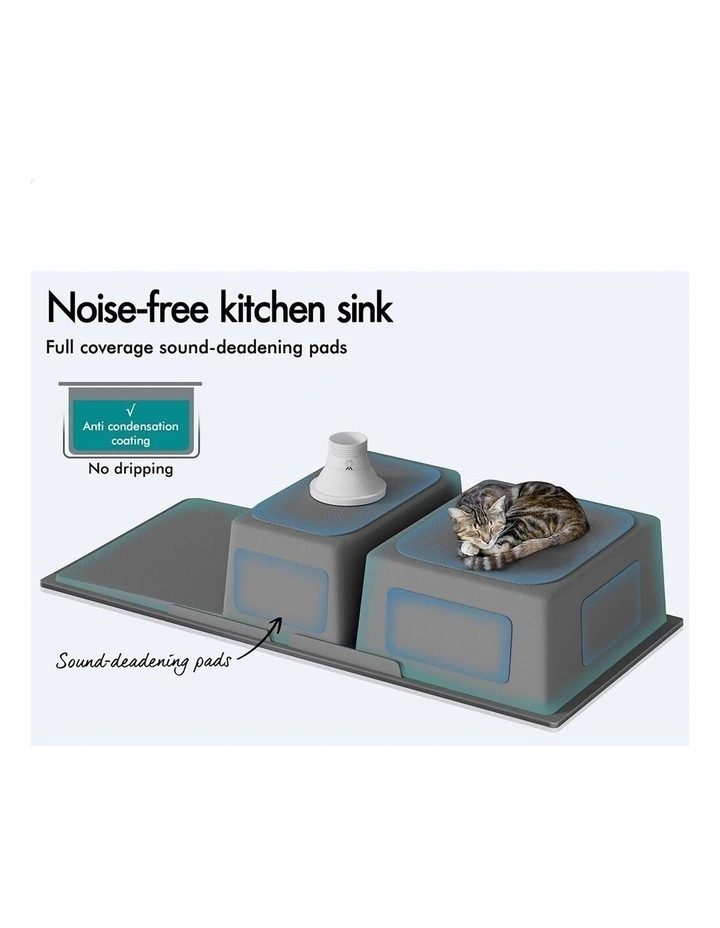 Kitchen Sink Stainless Steel Drop in Flush Under Mount 100X45CM Black image 6