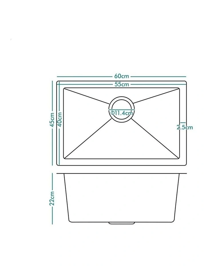 Kitchen Sink Stainless Steel Drop in Flush Single Bowl 600X450MM Black image 5