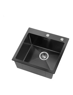 Kitchen Sink Stainless Steel Drop in Flush Single Bowl 530X500MM Black
