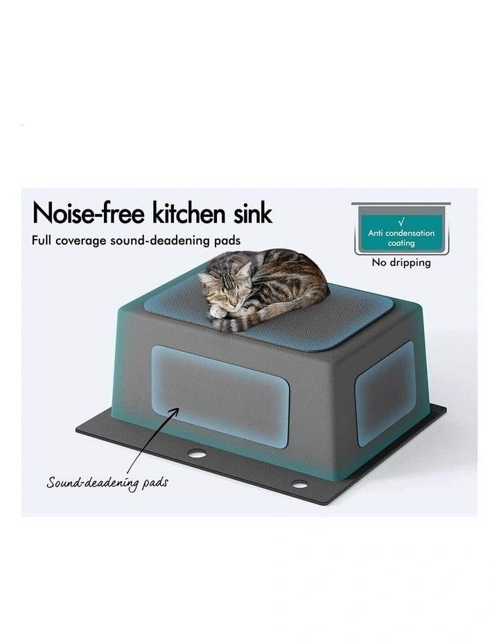 Kitchen Sink Stainless Steel Drop in Flush Single Bowl 530X500MM Black image 3