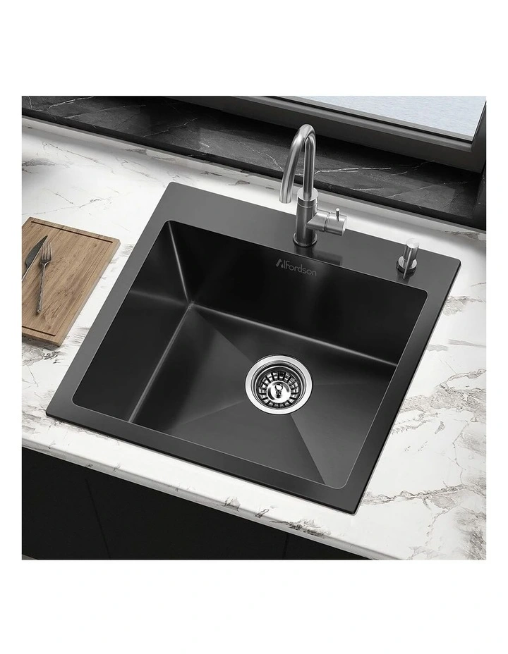 Kitchen Sink Stainless Steel Drop in Flush Single Bowl 530X500MM Black image 5