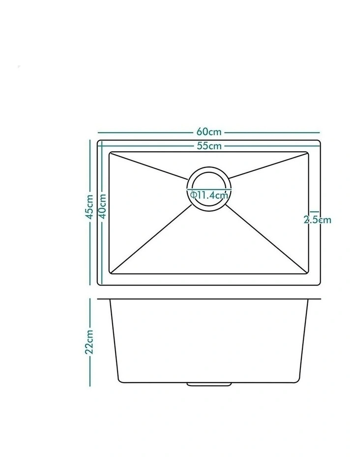 Kitchen Sink Stainless Steel Drop in Flush Under Mount Bowl 600X450MM image 6