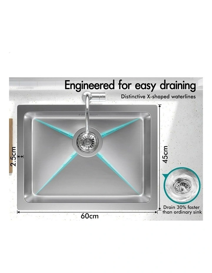 Kitchen Sink Stainless Steel Drop in Flush Under Mount Bowl 600X450MM image 7