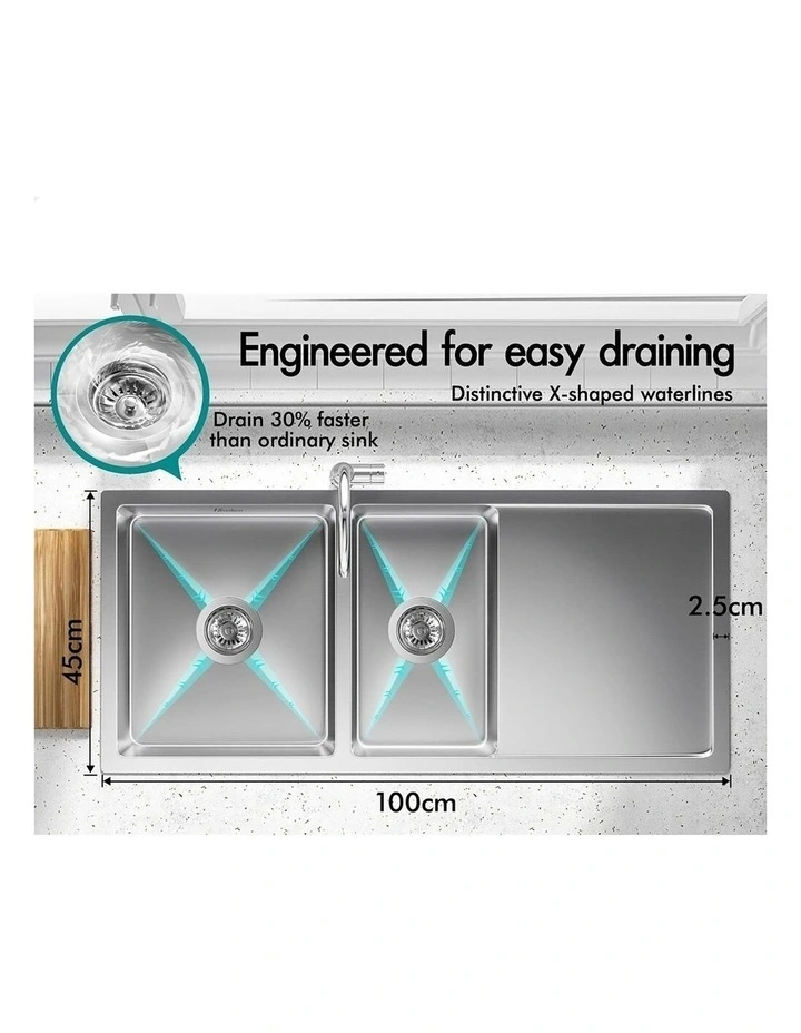 Kitchen Sink Stainless Steel Drop in Flush Under Mount Bowl 1000X450MM image 2