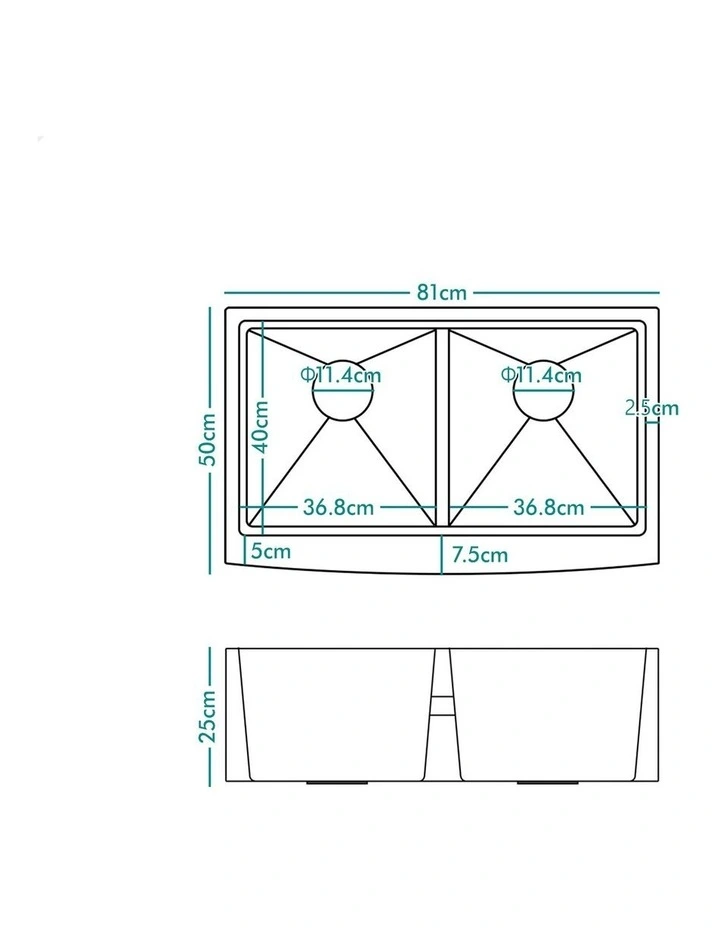 Kitchen Sink Basin Stainless Steel Under Mount Double Bowl 810X500MM image 5