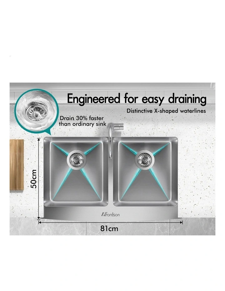 Kitchen Sink Basin Stainless Steel Under Mount Double Bowl 810X500MM image 6