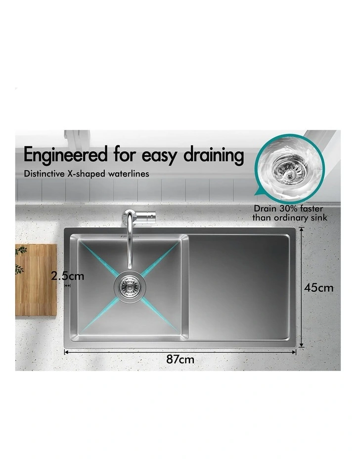 Kitchen Sink Stainless Steel Drop in Flush Under Mount Basin 870X450MM image 5