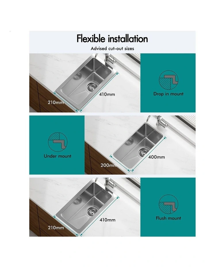 Kitchen Sink Stainless Steel Drop in Flush Under Mount Basin 250X450MM image 7