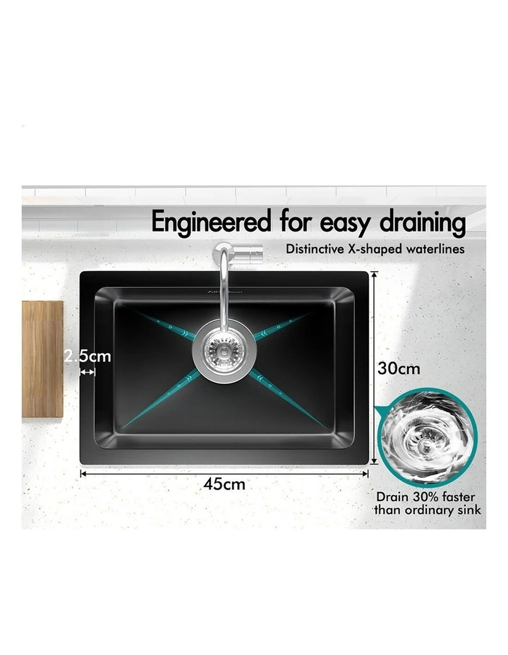 Kitchen Sink Stainless Steel Drop in Flush Under Mount 450X300MM Black image 4