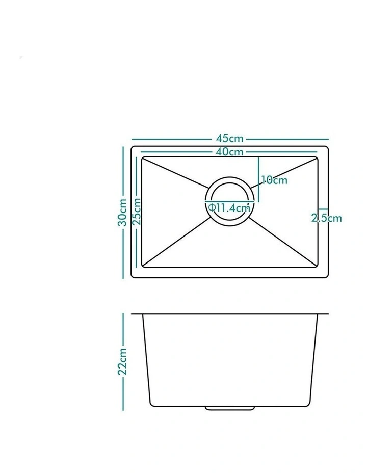 Kitchen Sink Stainless Steel Drop in Flush Under Mount 450X300MM Black image 7