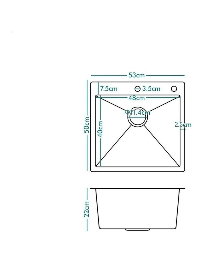 Kitchen Sink Stainless Steel Drop in Flush Single Bowl 530X500MM Silver image 6