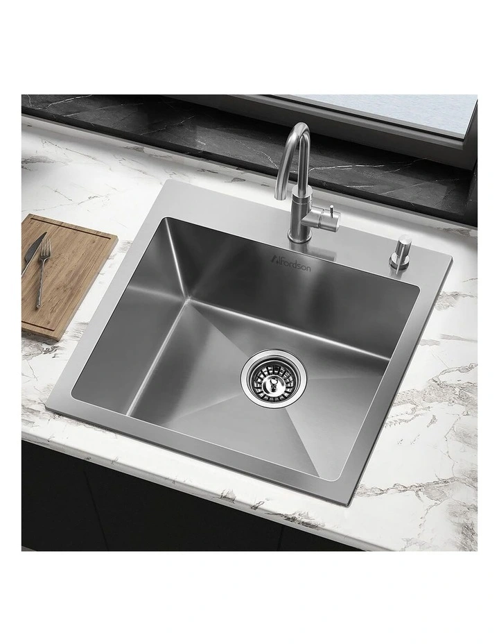 Kitchen Sink Stainless Steel Drop in Flush Single Bowl 530X500MM Silver image 7