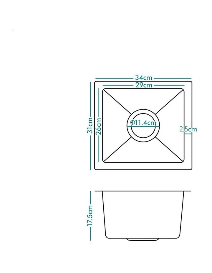 Kitchen Sink Stainless Steel Drop in Flush Under Mount 340X310MM Black image 4