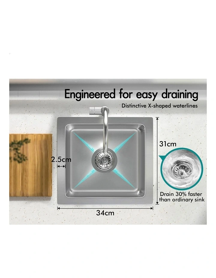 Kitchen Sink Stainless Steel Drop in Flush Under Mount Basin 340X310MM image 4