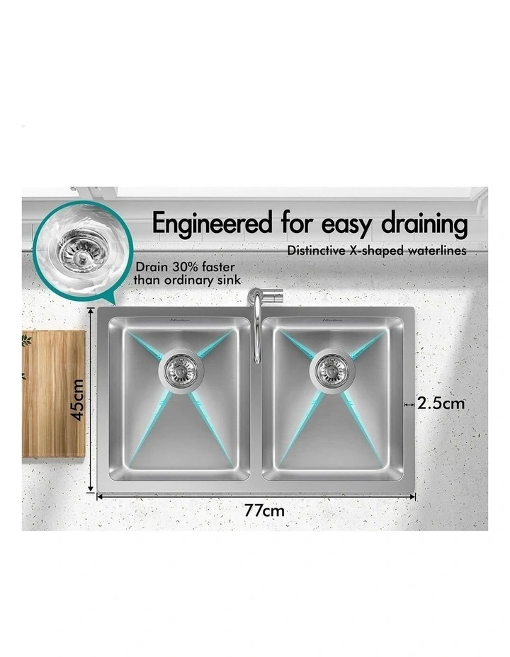 Kitchen Sink Stainless Steel Drop in Flush Under Mount Basin 770X450MM image 7