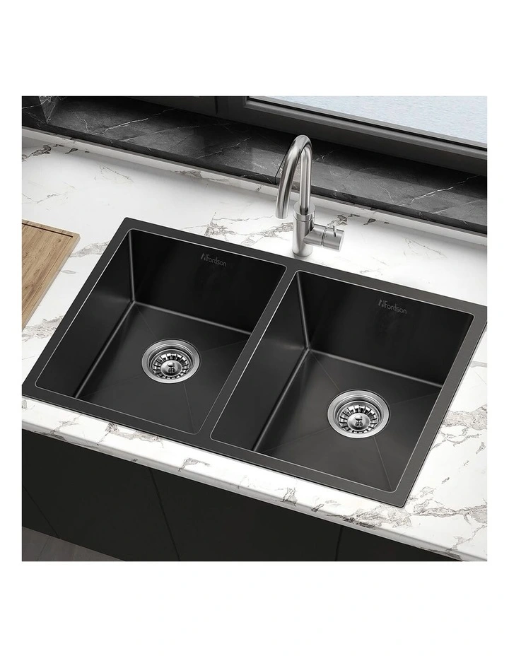 Kitchen Sink Stainless Steel Drop in Flush Under Mount 770X450MM Black image 3
