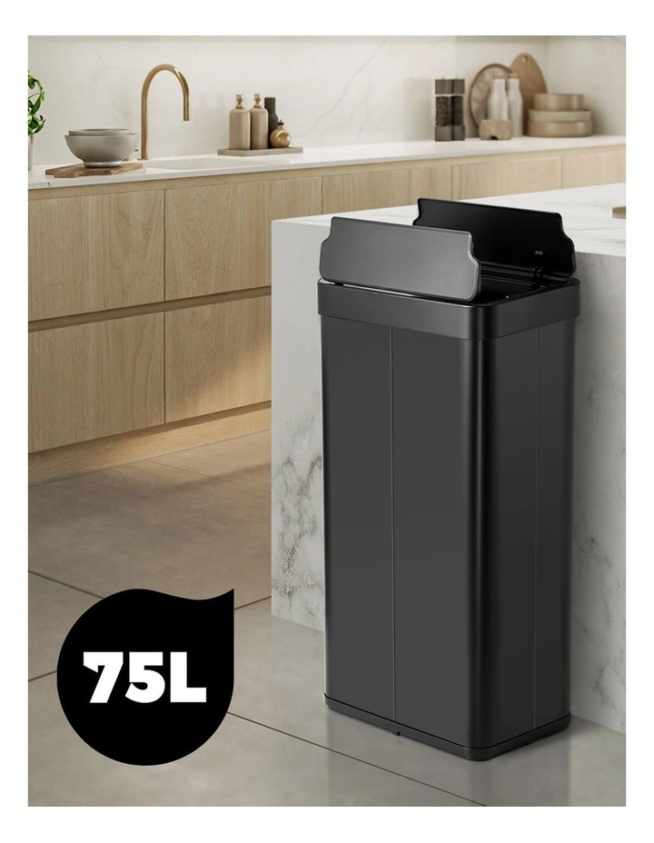 Oikiture 75L Motion Sensor Bin Stainless Steel Automatic Rubbish Trash Can Black image 5