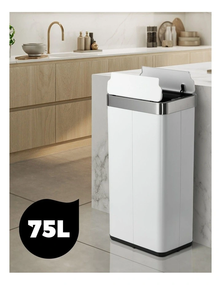 Oikiture 75L Motion Sensor Bin Stainless Steel Automatic Rubbish Trash Can White image 5