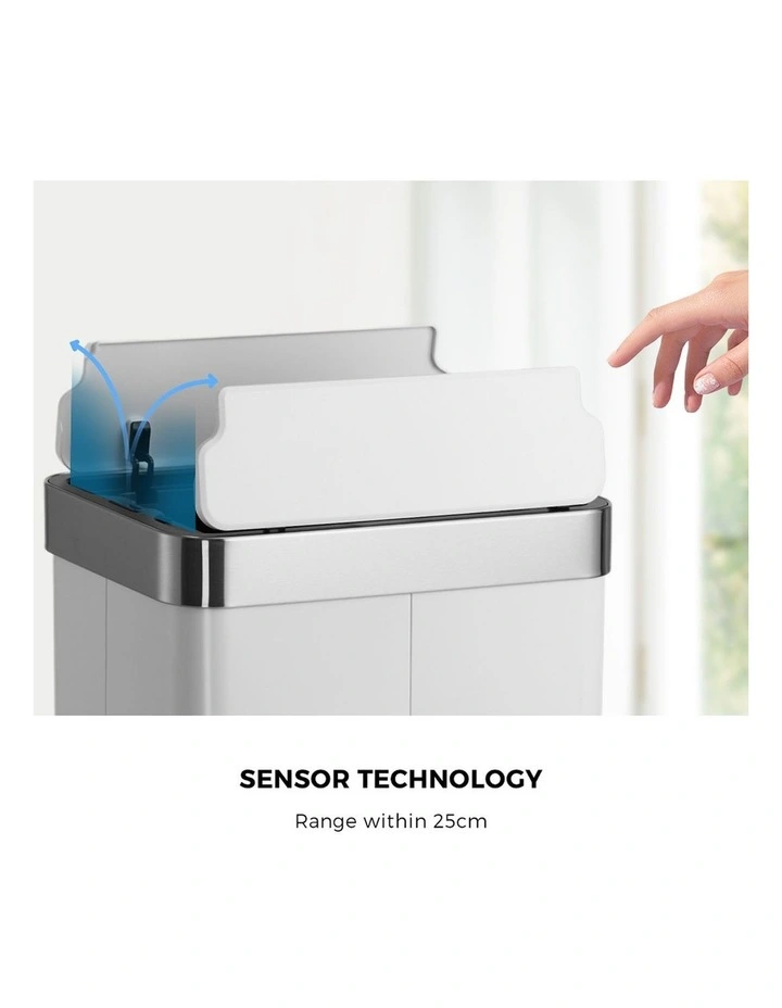 Oikiture 75L Motion Sensor Bin Stainless Steel Automatic Rubbish Trash Can White image 6