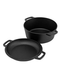 5-Star Chef 5L 2-In-1 Pre-Seasoned Cast Iron Dutch Oven Pot with Lid Dual Handles