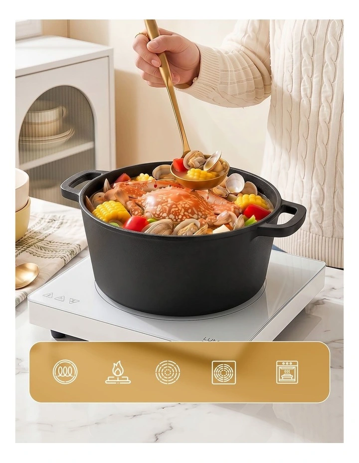 5-Star Chef 5L 2-In-1 Pre-Seasoned Cast Iron Dutch Oven Pot with Lid Dual Handles image 6