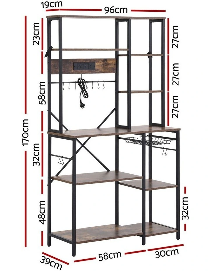 Artiss Kitchen Rack with Power Outlets Hooks 96CMX170CM Microwave Storage Shelf image 2