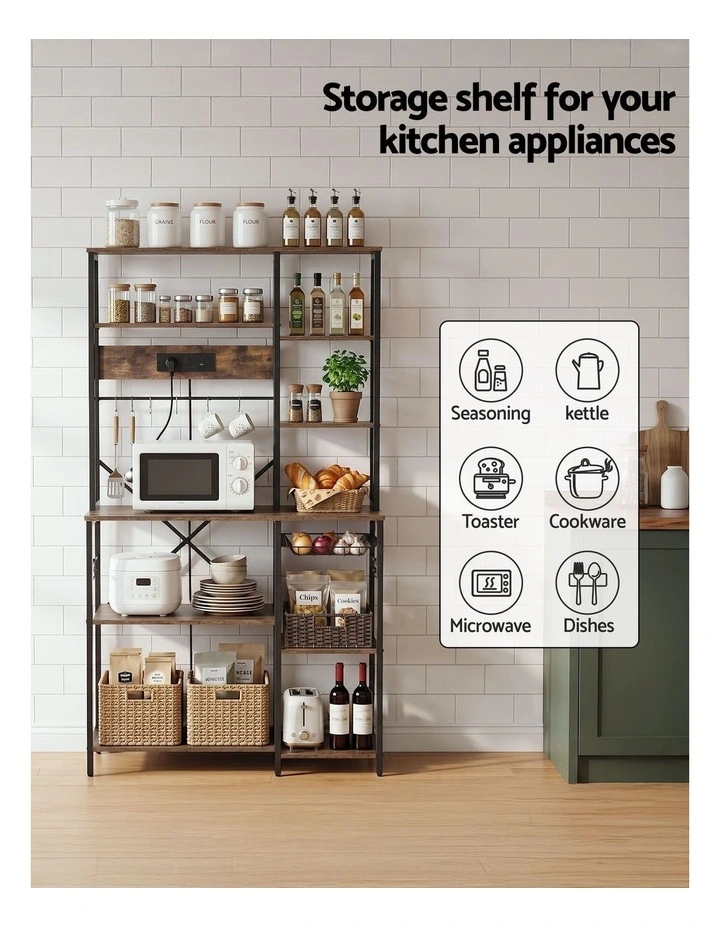 Artiss Kitchen Rack with Power Outlets Hooks 96CMX170CM Microwave Storage Shelf image 4
