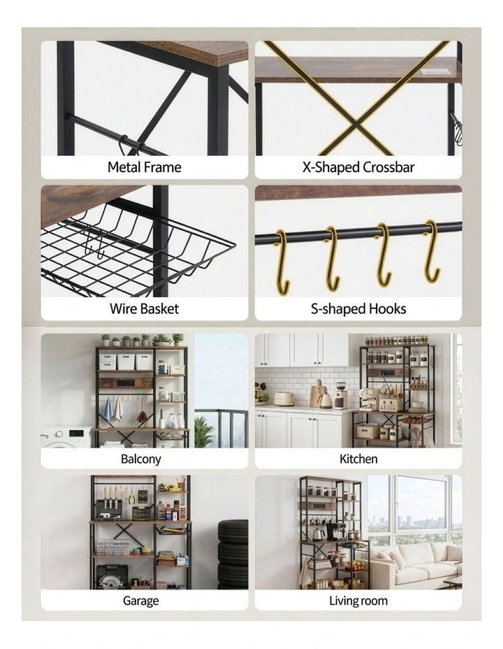 Artiss Kitchen Rack with Power Outlets Hooks 96CMX170CM Microwave Storage Shelf image 5