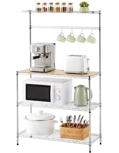 Artiss 4-Tier Metal Kitchen Rack Shelf Silver Storage Shelves Organizer Microwave Stand 90cmx151cm