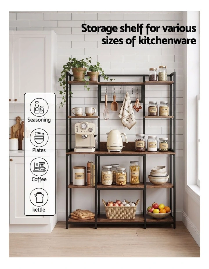 Artiss Kitchen Rack with 6 Hooks Microwave Storage Shelf 120cm x 170cm image 4
