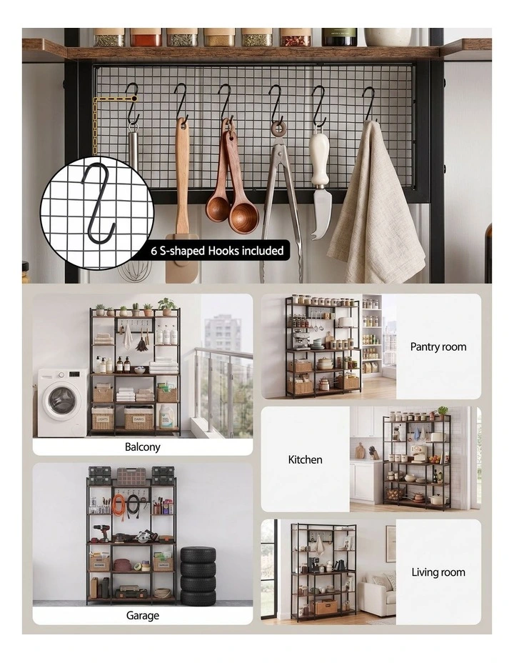 Artiss Kitchen Rack with 6 Hooks Microwave Storage Shelf 120cm x 170cm image 5
