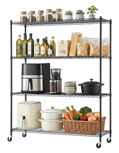 Artiss 4-Tier Kitchen Rack Shelf with Wheels Shelving 152x45x187CM Adjustable Metal Storage Shelves