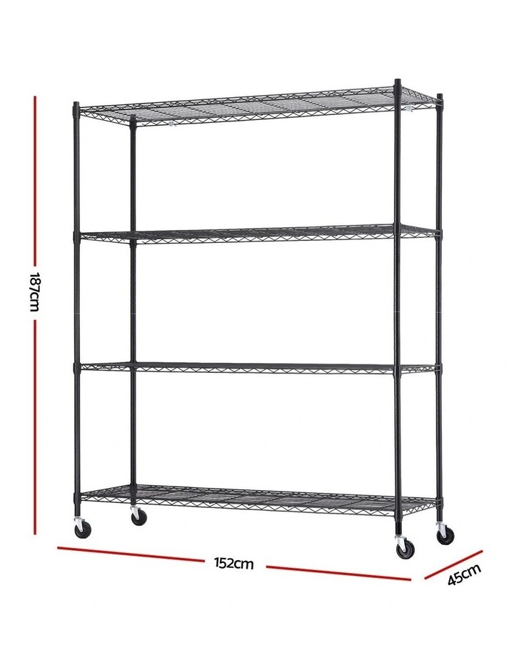 Artiss 4-Tier Kitchen Rack Shelf with Wheels Shelving 152x45x187CM Adjustable Metal Storage Shelves image 2