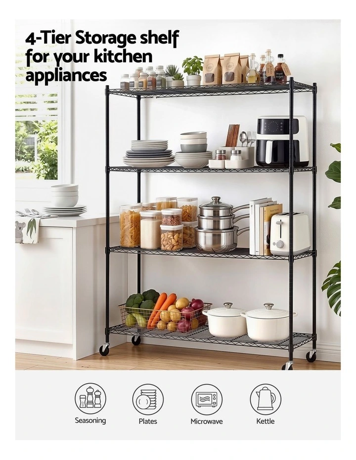 Artiss 4-Tier Kitchen Rack Shelf with Wheels Shelving 152x45x187CM Adjustable Metal Storage Shelves image 4