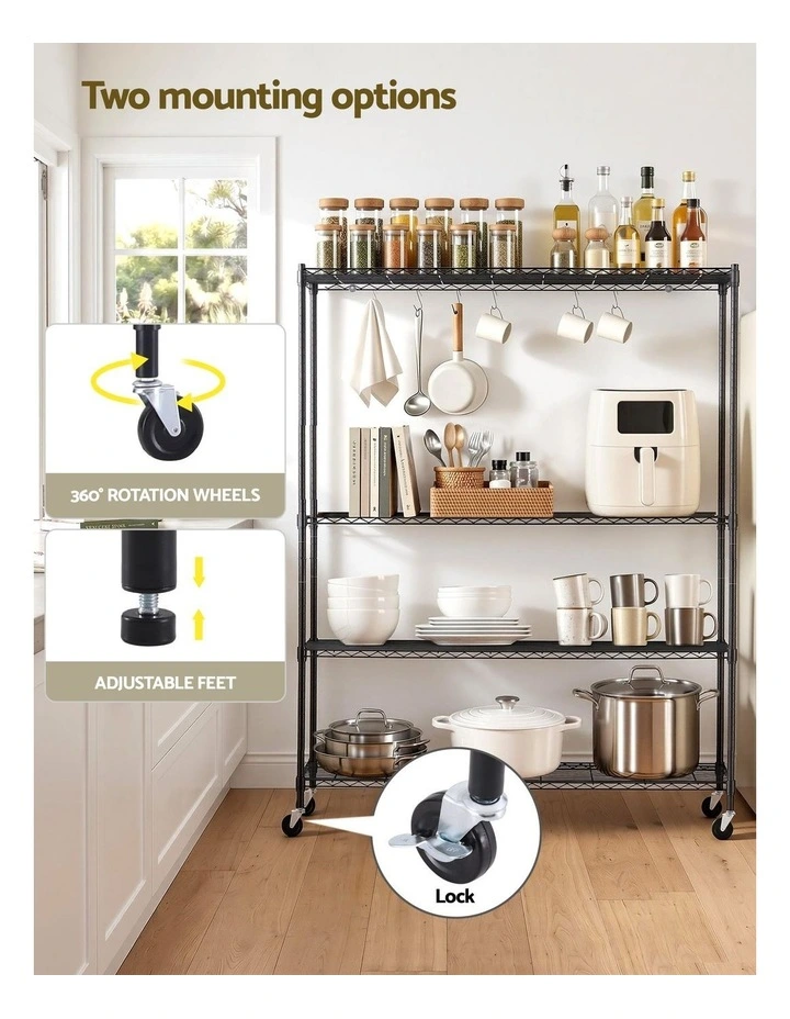 Artiss 4-Tier Kitchen Rack Shelf with Wheels Shelving 152x45x187CM Adjustable Metal Storage Shelves image 5