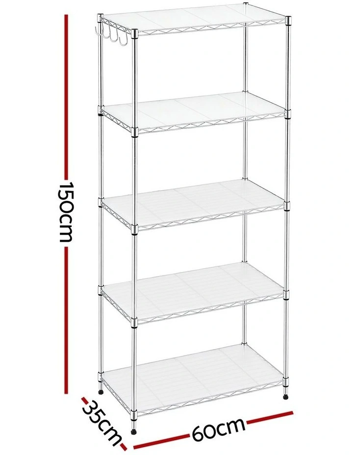 Artiss 5-Tier Kitchen Rack Shelf Shelving Unit 60x35x150CM Adjustable Metal Storage Shelves Silver image 2