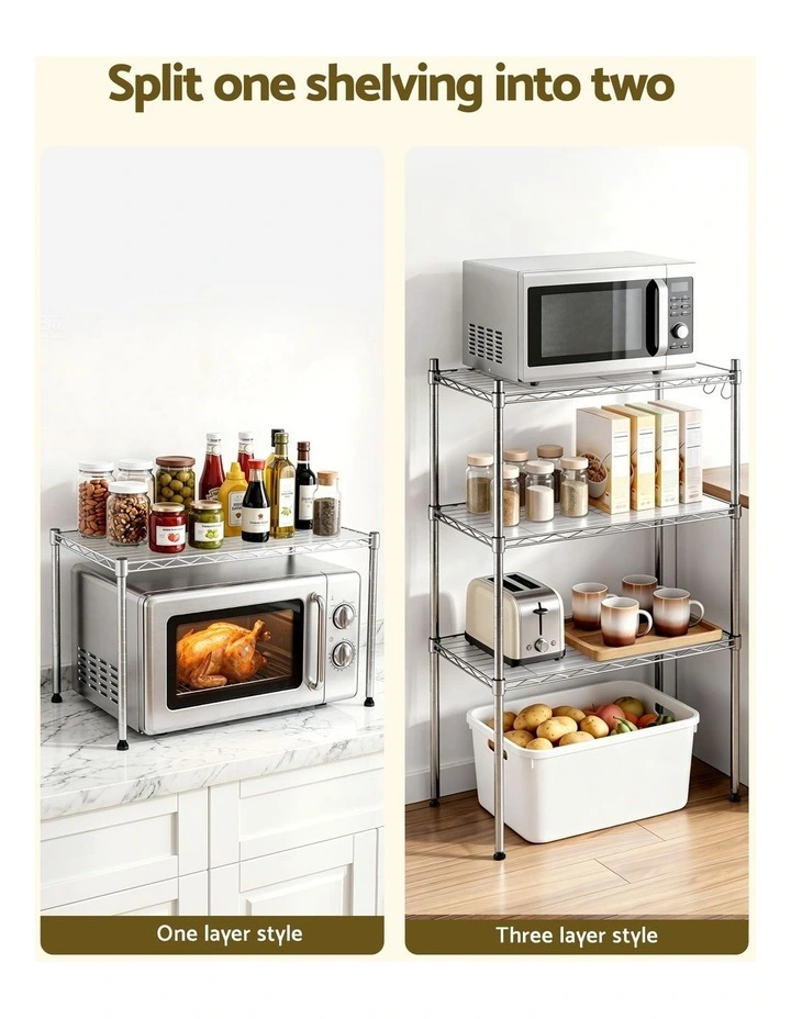 Artiss 5-Tier Kitchen Rack Shelf Shelving Unit 60x35x150CM Adjustable Metal Storage Shelves Silver image 5